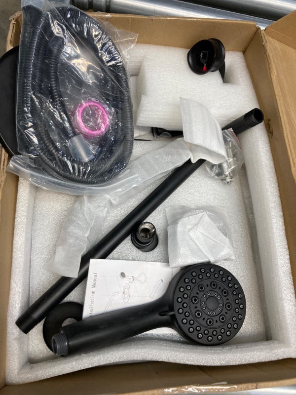 Photo 2 of ***MISSING PARTS*** Fransiton 12 Inches Matte Black Shower Faucet Set with Tub Spout,Rainfall Dual 2 in 1 Shower Head System with Handheld,Bathroom 3-way Water Diverter Shower Trim Kit (Valve Include) Matte Black 12" - Wall Mount & Tub Spout