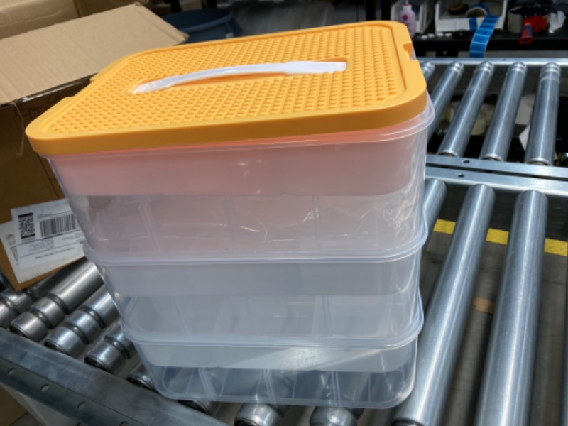 Photo 1 of Kids Toy Organizer for Lego Stackable Storage Compartments Bins With Base Plates Lids 3 Tiers Clear Building Bricks Board Game Puzzle Boxes Plastic Craft Sorting Separator Travel Chest Case Yellow