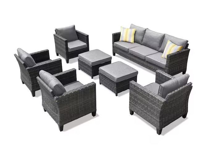 Photo 1 of ****ONLY BOX ONE OF THREE** OVIOS New Vultros Gray 7-Piece Wicker Outdoor Patio Conversation Seating Set with Dark Gray Cushions