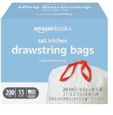 Photo 1 of Amazon Basics Tall Kitchen Drawstring Trash Bags, Clean Fresh Scent, 13 Gallon, 200 Count (Pack of 2) Clean Fresh 1 Count (Pack of 400)