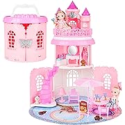 Photo 1 of  Girls Portable Playset Dollhouse Castle Kids Pretend Play Doll House with 2 Doll Toy