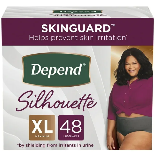 Photo 1 of Depend Silhouette Adult Incontinence Underwear for Women, XL, Black, 48Ct