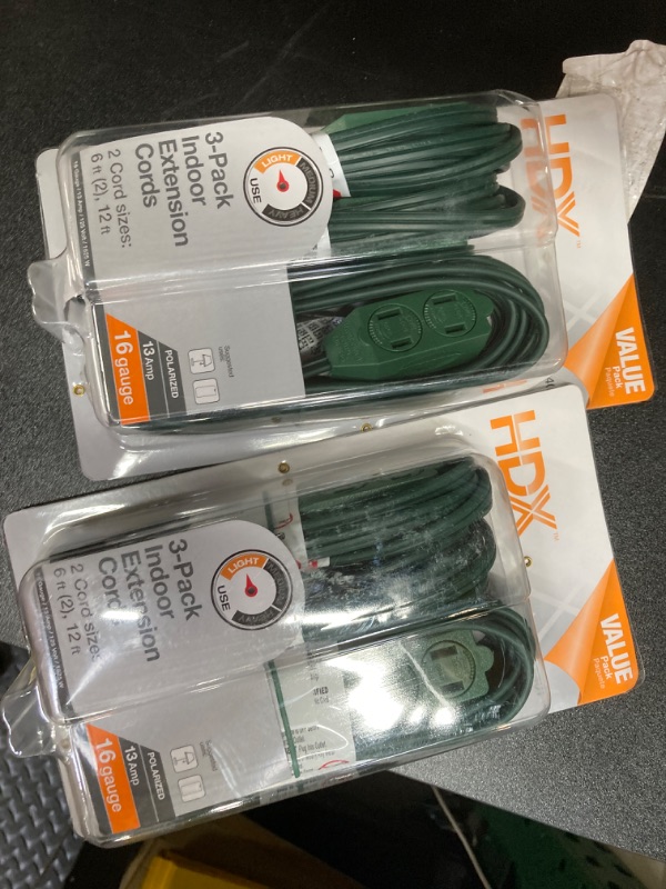 Photo 2 of 16/2 in. x 6 ft. Green 6 ft. x 12 ft. Extension Cords (3-Pack) 2 boxes