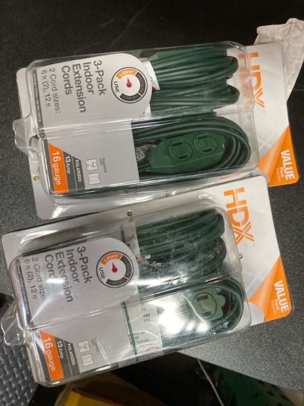 Photo 1 of 16/2 in. x 6 ft. Green 6 ft. x 12 ft. Extension Cords (3-Pack) 2 boxes
