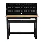 Photo 1 of 4 ft. Solid Wood Top Workbench in Black with Pegboard and 1 Drawer