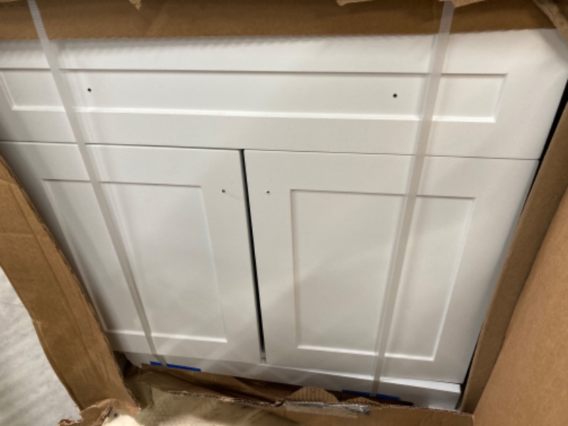 Photo 2 of ***FRONT BASE IS DAMAGED*** Everdean 30.50 in. W x 18.75 in. D Bath Vanity in White with Cultured Marble Vanity Top in White with White Basin