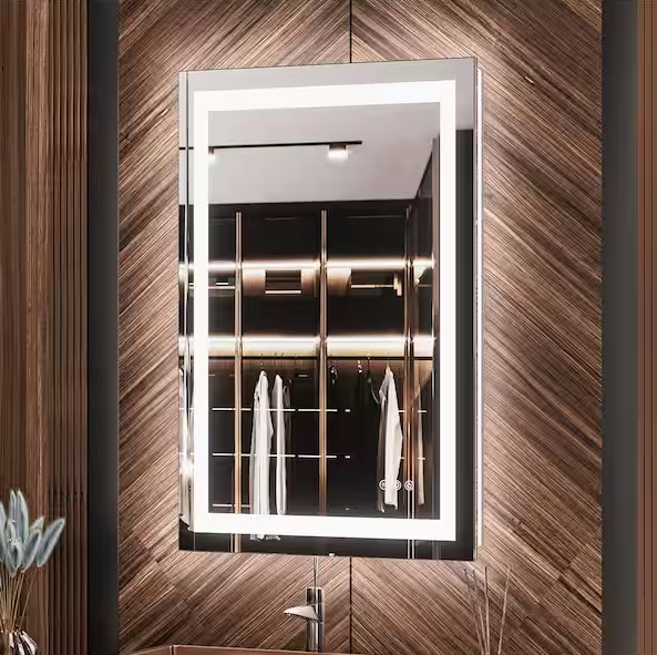 Photo 1 of 24 in. W x 36 in. H Rectangular Frameless LED Light Anti-Fog Wall Bathroom Vanity Mirror with Backlit and Front Light