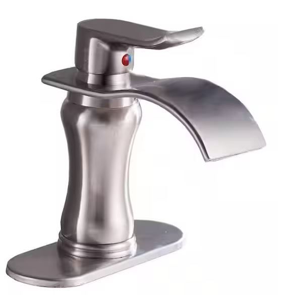 Photo 1 of BWE
Waterfall Single Hole Single-Handle Low-Arc Bathroom Faucet With Supply Line In Brushed Nickel