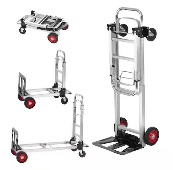 Photo 1 of 2-in-1 Aluminum Folding Hand Truck 400 lbs. Capacity heavy-duty Industrial Collapsible cart with Rubber Wheels
