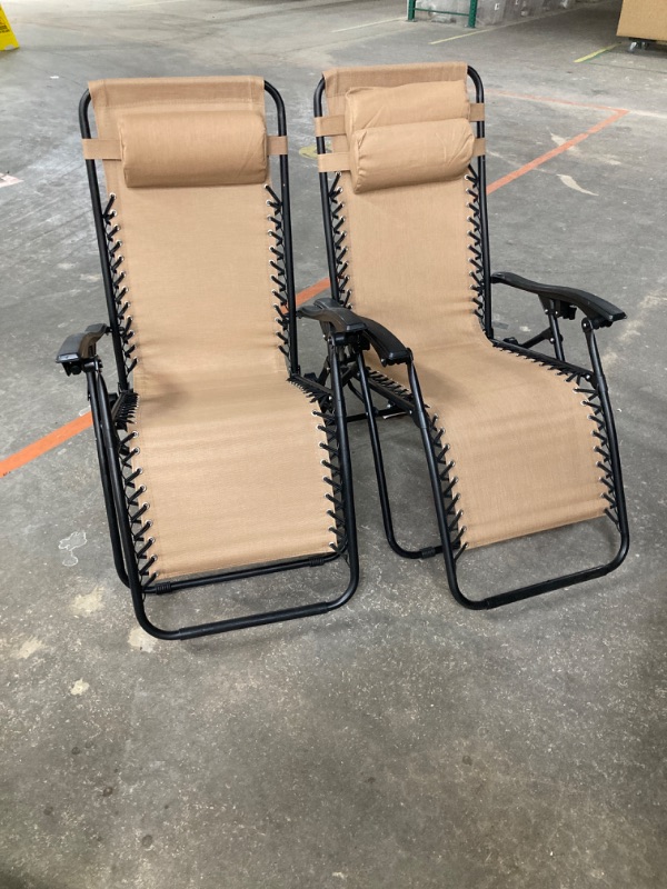 Photo 2 of 3-Pieces Steel Frame Outdoor Patio Folding Portable Zero Gravity Reclining Chaise Lounges Chairs Table Set in Beige***TABLE NOT INCLUDED***