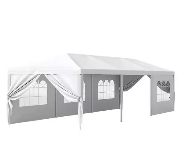 Photo 1 of 10 ft. x 30 ft. White Tent Patio Camping Party Wedding Tent Canopy with 8 Removable Sidewalls
