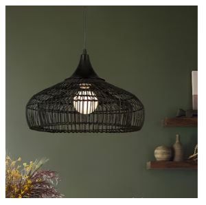 Photo 1 of allen + roth Reece Black Traditional Bell Hanging Pendant Light
