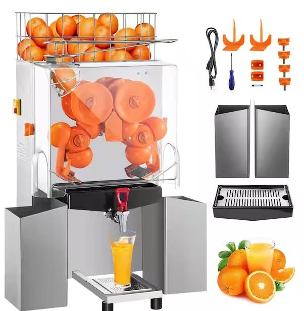 Photo 1 of 120-Watt Commercial Juicer Machine Stainless Steel Orange Squeezer with Pull Out Filter Box and Water Tap for Drink Shop
