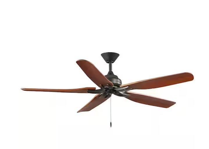 Photo 1 of Danetree 60 in. Indoor/Outdoor Natural Iron Ceiling Fan with Hand Carved Wood Blades and Pull Chain Included
