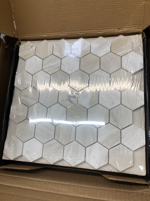 Photo 4 of Athena Gold 2 in. Hexagon 12 in. x 12 in. Honed Mesh Mounted Mosaic Marble Floor and Wall Tile (9.8 sq. ft./Case)
