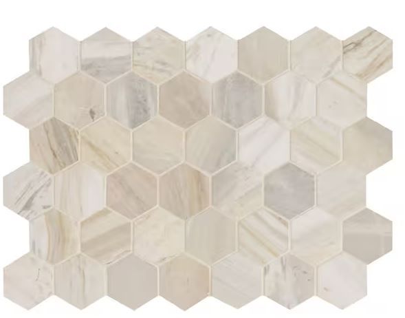 Photo 1 of Athena Gold 2 in. Hexagon 12 in. x 12 in. Honed Mesh Mounted Mosaic Marble Floor and Wall Tile (9.8 sq. ft./Case)
