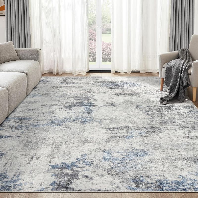 Photo 1 of 
Living Room Area Rugs - 8x10 Abstract Large Soft Indoor Washable Rug Neutral Modern Low Pile Carpet for Bedroom Dining Room Farmhouse Home Office - Grey Blue