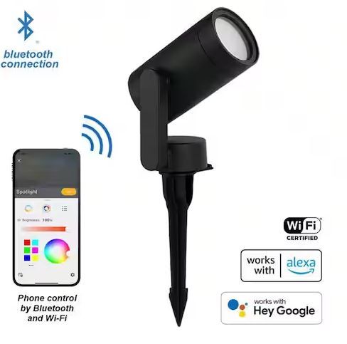 Photo 1 of 10-Watt Equivalent Low Voltage Black LED Outdoor Spotlight with Smart App Control (1-Pack) Powered by Hubspace
