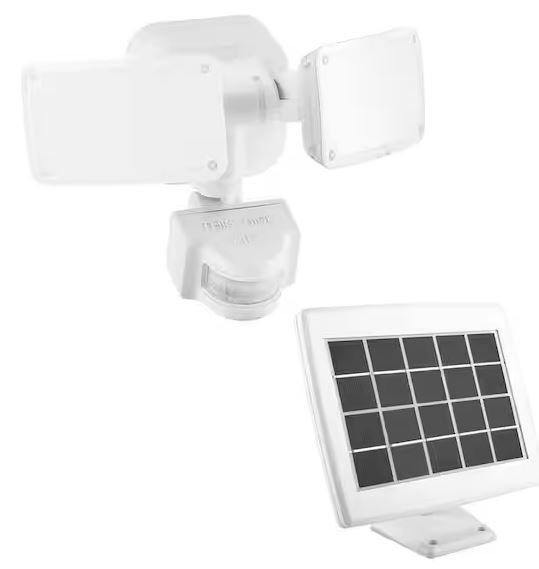 Photo 1 of  180-Degree White Motion Activated Solar Powered Outdoor 2-Head LED Security Flood Light 1000 Lumens
