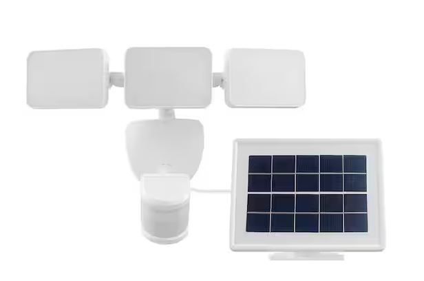 Photo 1 of 180-Degree White Motion Activated Solar Powered Outdoor 2-Head LED Security Flood Light 1000 Lumens
