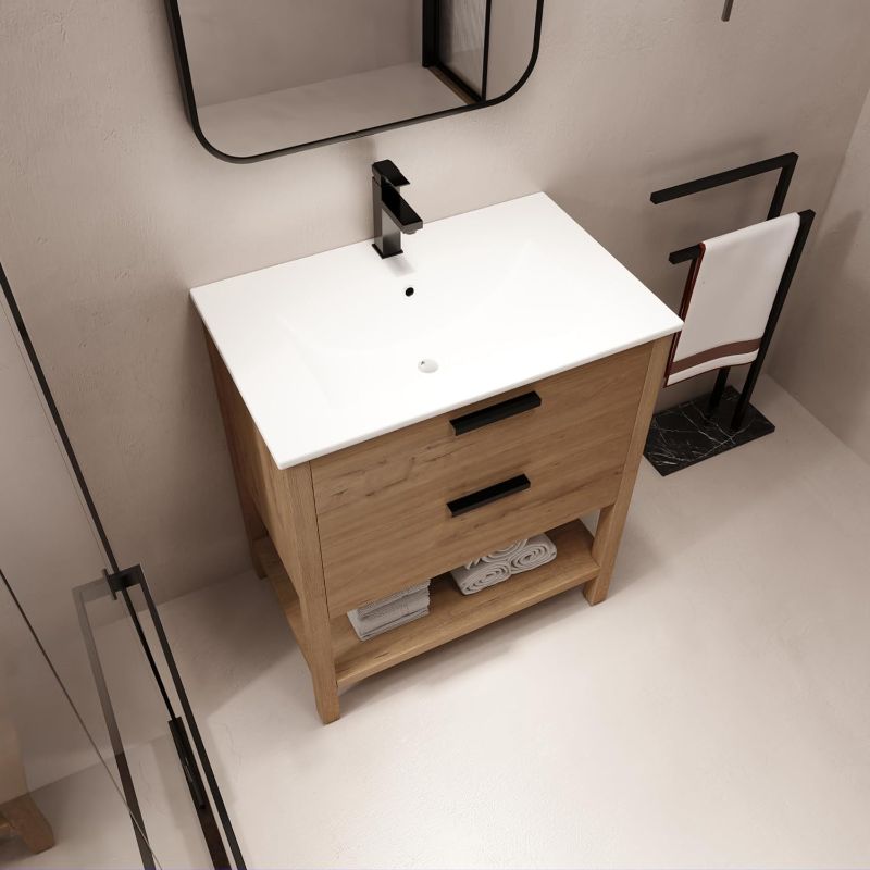 Photo 1 of 30" Bathroom Vanity with Sink, 30 Inch Freestanding Bathroom Vanity, Single Sink Bathroom Vanity Combo, Modern Bathroom Vanity, Brown Floor Standing Cabinet Set (30''-010-imo)