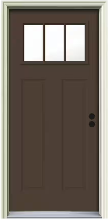 Photo 1 of 34 in. x 80 in. 3 Lite Craftsman Dark Chocolate Painted Steel Prehung Left-Hand Inswing Front Door w/Brickmould