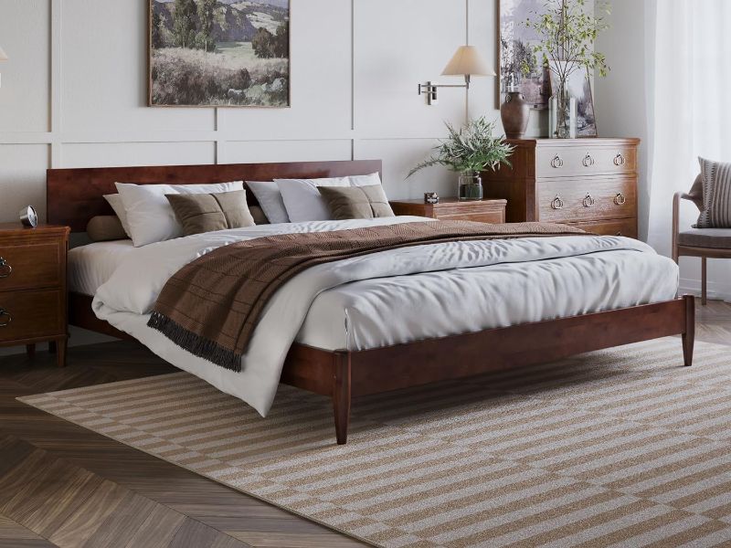 Photo 1 of AFI, Aria King Solid Wood Modern Low Profile Platform Bed, Walnut