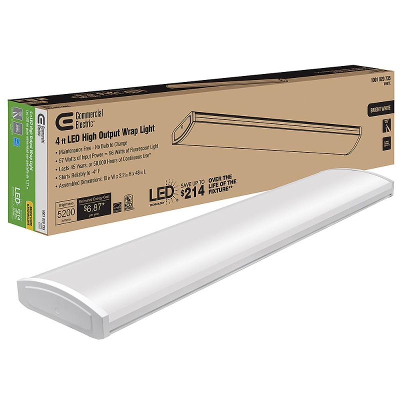 Photo 1 of Commercial Electric 4 Ft. 5200 Lumens LED Wraparound Light Garage Light Shop Light Office Warehouse Lighting 120-277v 4000K Bright White