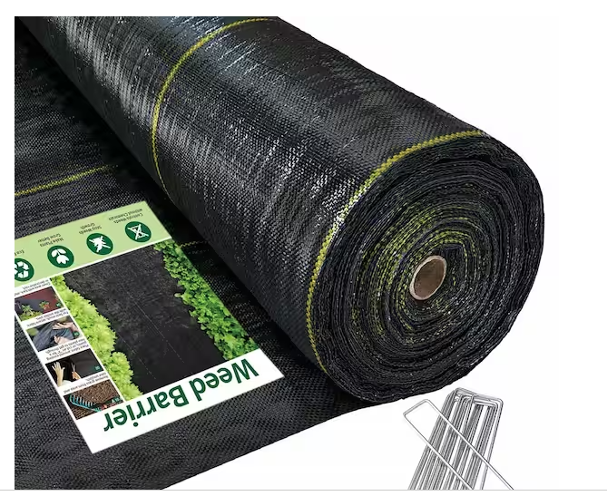 Photo 1 of 5 ft. x 300 ft. Weed Barrier Landscape Fabric with U-Shaped Securing Pegs, Heavy-Duty Block Gardening Mat Weed Control