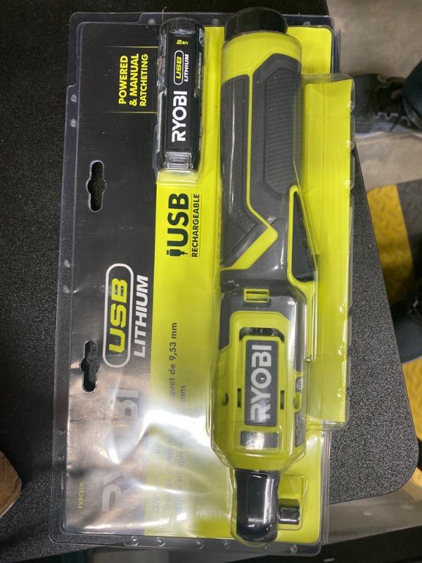 Photo 2 of RYOBI USB Lithium 3/8 in. Ratchet Kit with 2.0 Ah Battery and USB Charging Cable