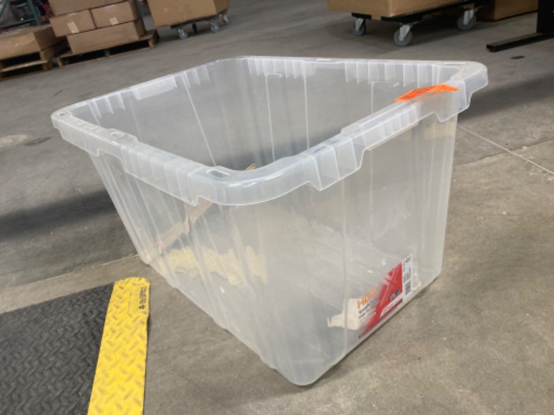 Photo 1 of 27 Gal. Tough Storage Tote in Clear with Red Lid