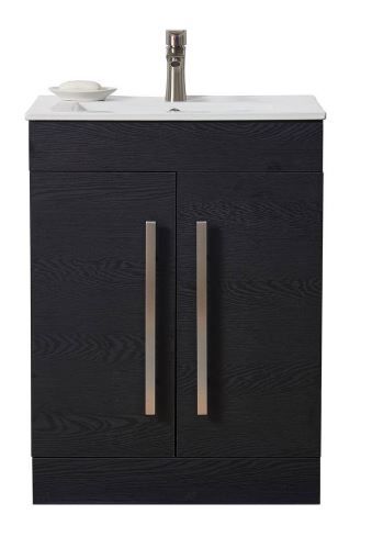 Photo 1 of 24 in. W x 16 in. D x32 in. H 2 Doors Bathroom Vanity in Black with White Ceramic Sink