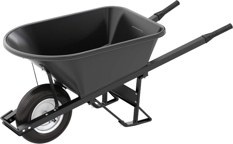 Photo 1 of Bon 28 908 Premium Contractor Grade Poly-Tray Single Wheel Wheelbarrow with Steel Handle and Ribbed Tire, 5-3/4 Cubic Feet