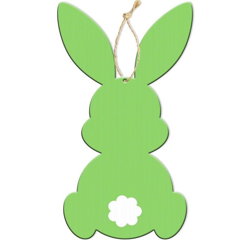 Photo 2 of Easter Bunny Wooden Sign Easter Door Sign with String Easter Decorations Bunny Door Hanger Easter Wall Hanging Easter Bunny Banner Easter Rabbit Decor Easter Party Supplies (Green)