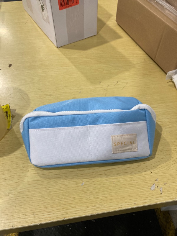 Photo 2 of Aesthetic Cute Large Pencil Case, Unique Big Capacity Colored Blue Pencil Cases Pouch School Office Stationery Organizer Bag for Girls Women with Compartments & Zipper Light Blue