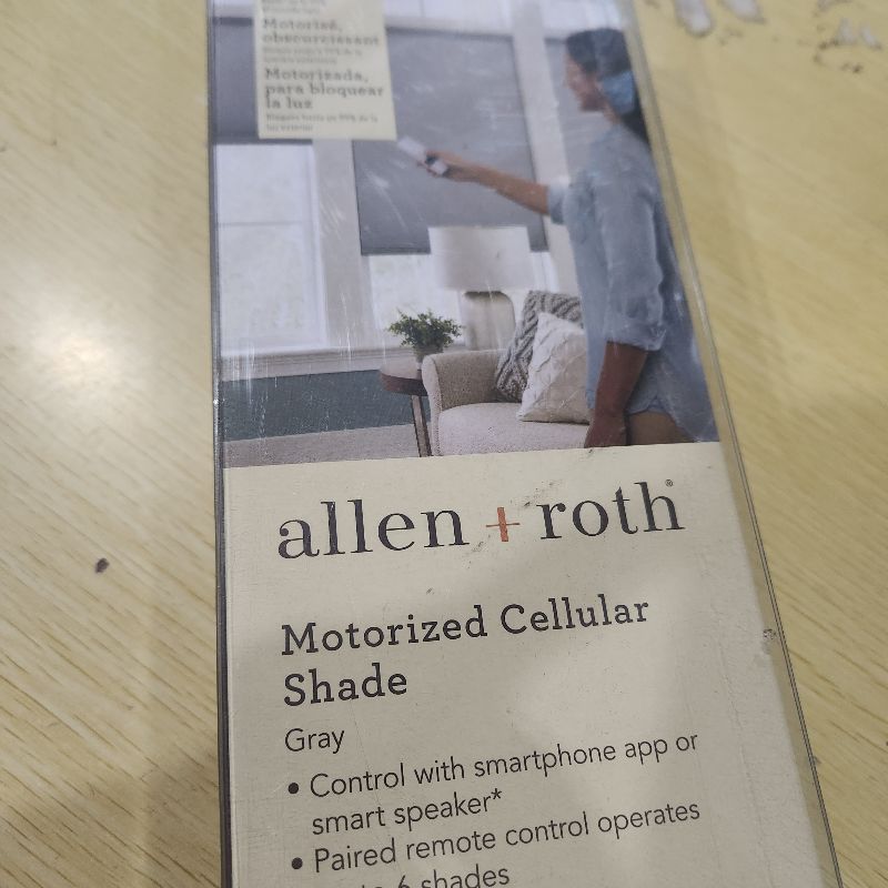 Photo 3 of allen + roth 23-in x 72-in Gray Room Darkening Blackout Cordless Motorized Roller Shade