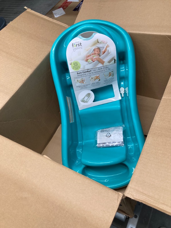 Photo 2 of The First Years Adjustable 3-in-1 Baby Bath Tub - Convertible Baby Bath Seat for Infants to Toddlers - Includes Detachable Infant Bath Sling - Aqua - Ages 0 to 9 Months Deluxe Tub Teal