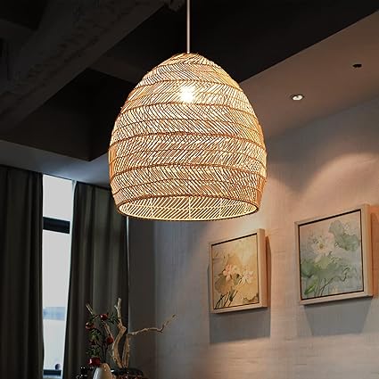 Photo 1 of Arturesthome Rattan Woven Pendant Light Shades, Kitchen Island Ceiling Lights, Handmade Hanging Lamp Crafts Lampshade (45cmx45cm, Natural Rattan) 45cm*45cm Natural Rattan 