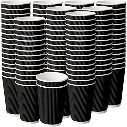 Photo 1 of EBOOT 200 Pack Disposable Paper Coffee Cups Kraft Insulated Ripple Wall Paper Cups Bulk Coffee Cups Set Hot Beverage Cold Drinks Cups for Party Office Home Travel (Black,16 oz)