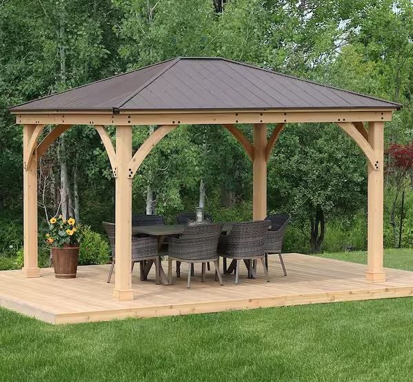 Photo 1 of ***SEE NOTES*** Meridian 10 ft. x 10 ft. Premium Cedar Outdoor Patio Shade Gazebo with Architectural Posts and Brown Aluminum Roof
