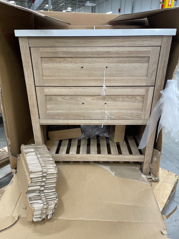 Photo 2 of Autumn 30 in. W Bath Vanity Cabinet in Weathered Tan with Vanity Top in White with White Basin