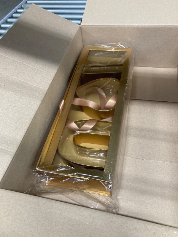 Photo 2 of UNIKPACKAGING “I Love You” Flower Gift Letter Shaped Fillable Box, with Plastic Liner, for Luxury Style Flower and Gift Arrangements (Gold)