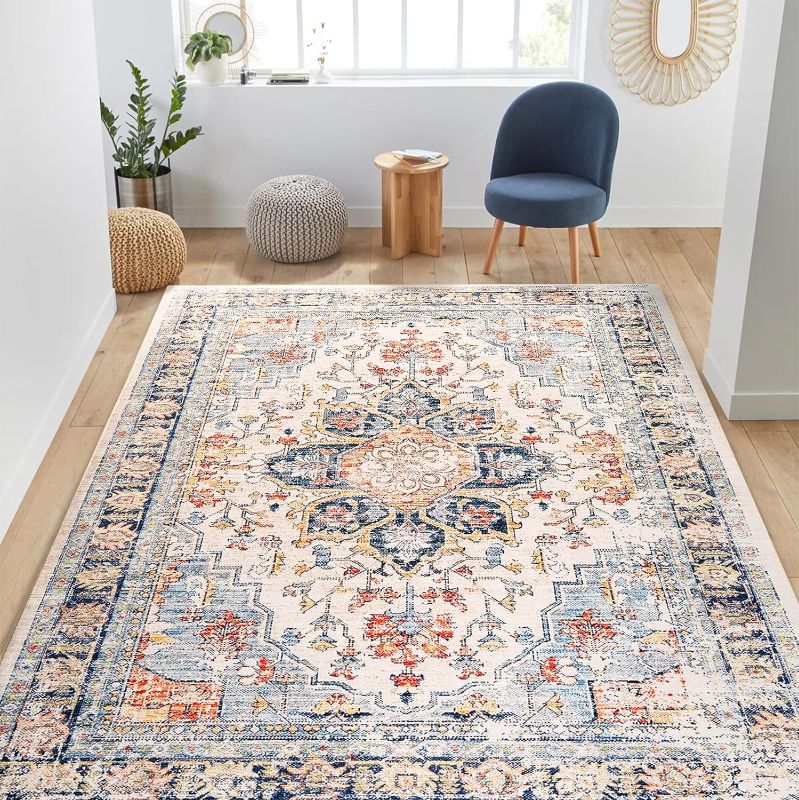 Photo 1 of BESTSWEETIE Area Rug 9x12 Rugs for Living Room 9x12 Boho Rug Washable Rugs 9x12 Vintage Area Rugs Carpet for Bedroom Living Room Indoor Distressed Non Slip No Pile, Beige