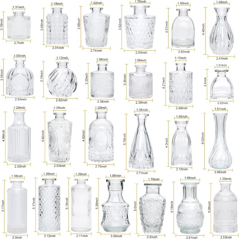 Photo 1 of Brajttt Set of 32 Bud Vases for Flowers, Small Vintage Glass Bottles for Rustic Wedding Centerpieces and Home Decor