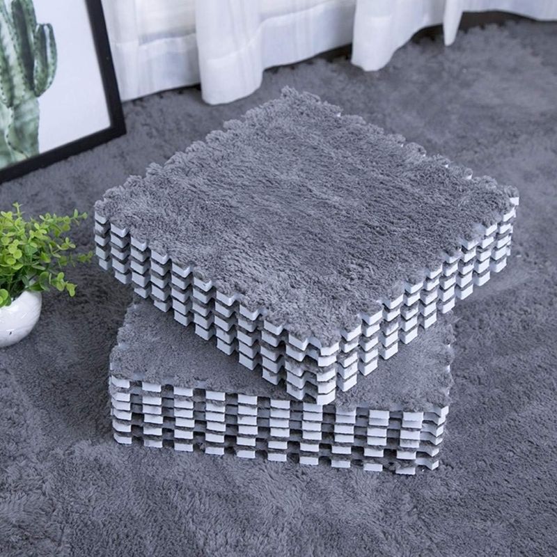 Photo 1 of smabee Interlocking Carpet Shaggy Soft EVA Foam Mats Fluffy Area Rugs Protective Floor Tiles Exercise Play Mat for Children Kids Room Home Parlor Bedroom (12 pcs, Gray)
