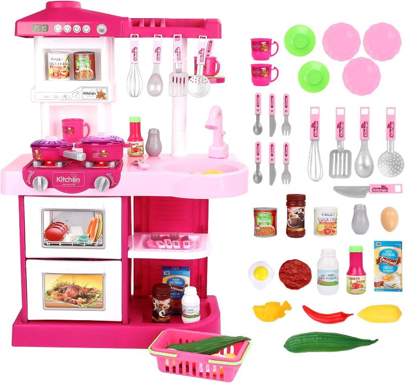 Photo 1 of Little Chef’ Kitchen Play Set with 30 Accessories, Light and Sound Features (Pink)
