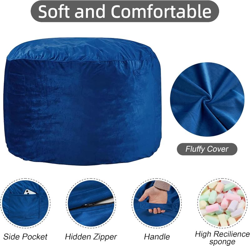 Photo 1 of 3Ft Bean Bag Chair, Memory Foam Filling Bean Bag Chairs with Velvet Cover, Removable and Machine Washable Cover, Giant Bean Bag Chair for Adult - Dark Blue