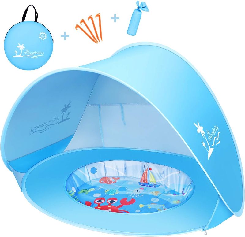 Photo 1 of Baby Beach Tent with Pool, UPF50+ Pop Up Shade Tent for Infant, Baby Beach Sun Shade Pool with UV Protection, Blue