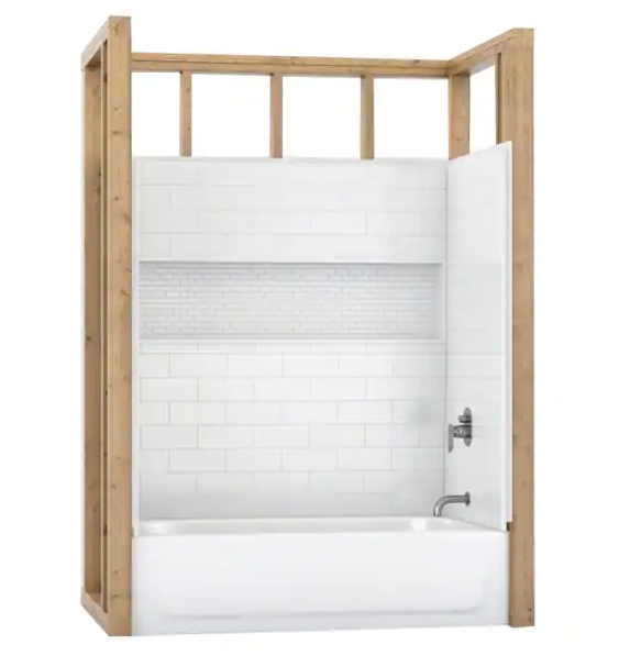 Photo 1 of Aloha NexTile 30 in. x 60 in. x 74.5 in. Standard Fit Alcove Bath and Shower Kit with Left-Hand Drain in White