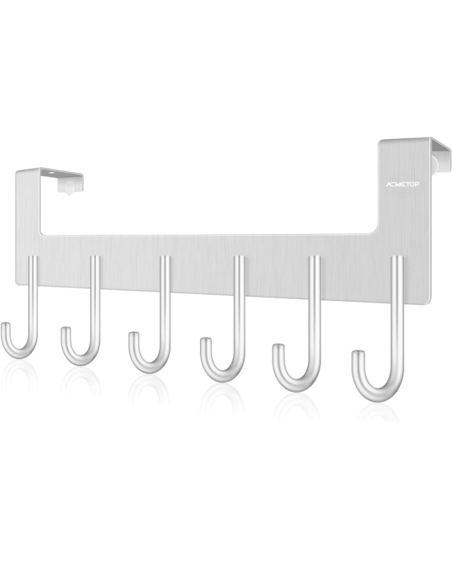 Photo 1 of ACMETOP Over The Door Hooks, Aluminum Door Hanger Hook with 6 Coat Hooks for Hanging, Heavy Duty Over The Door Coat Rack for Towel, Bag, Robe, Back of Bathroom, Silver